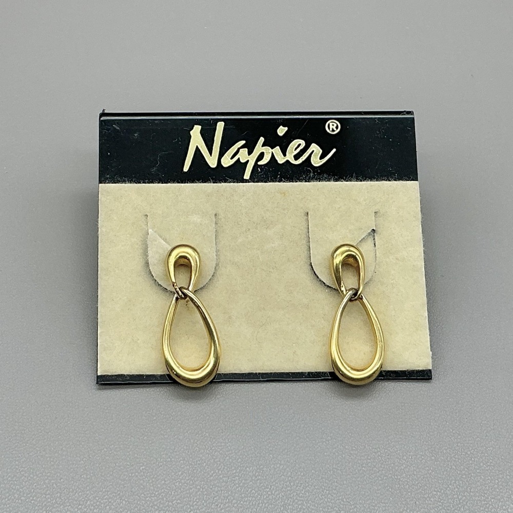 Napier Earrings Womens Gold Tone Teardrop Dangle Drop Pierced Modern Jewelry 1"